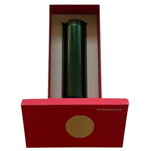 Starbucks Vertical Letters Dark Green Stainless Steel Tumbler Cup 16 oz NWOT - Picture 1 of 14